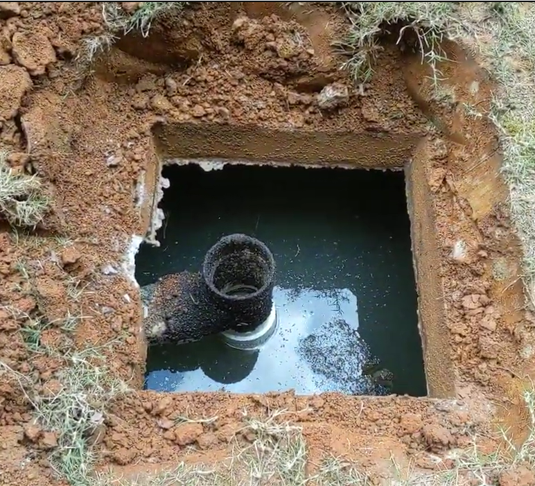 Septic tank opened for inspection on a Fallbrook property